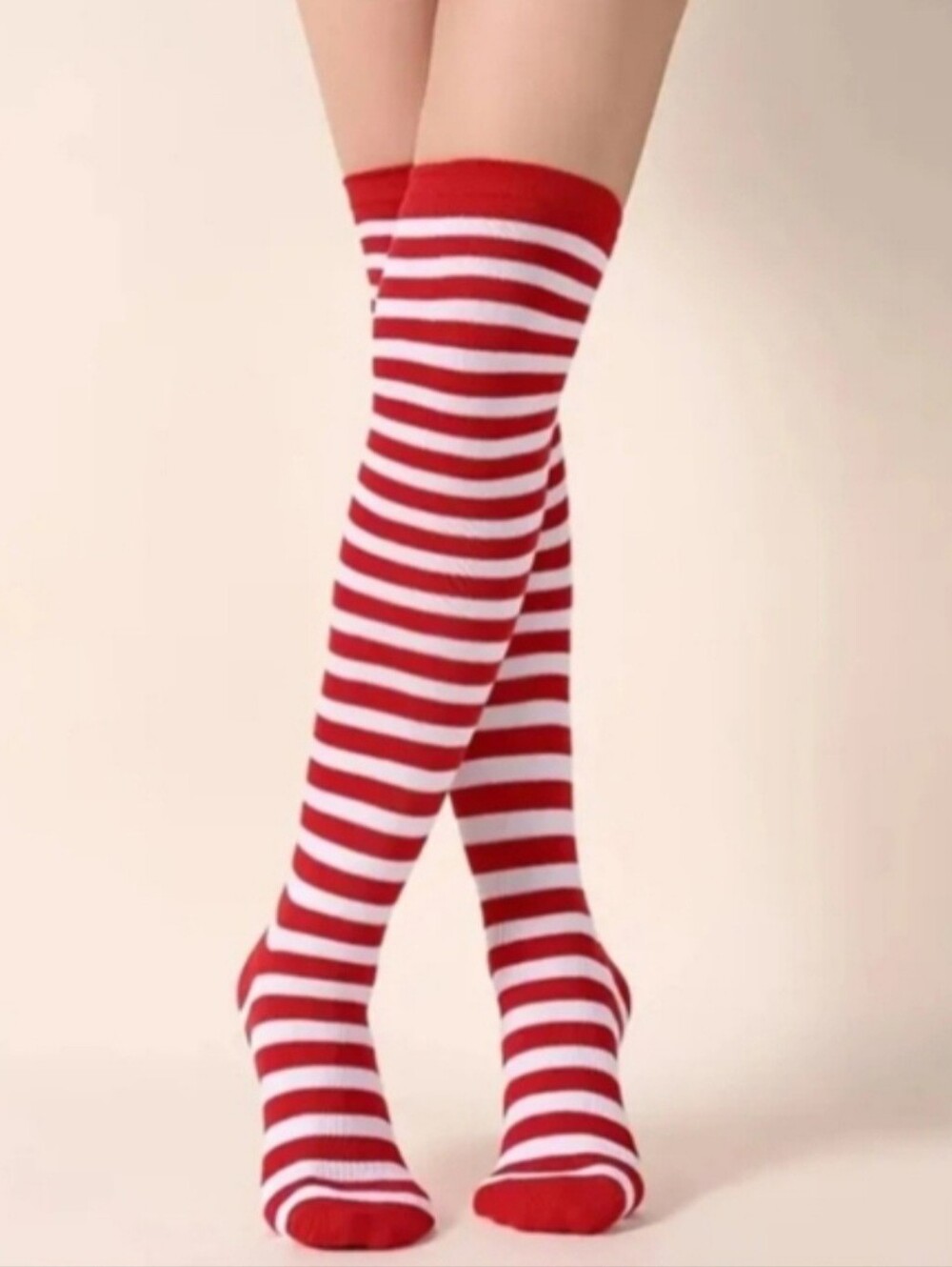 Classic Striped Thigh High Socks All-match Over The Knee Socks Red & White New